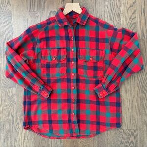 Vintage Plaid Woven Cotton Button Front Shirt in Red, Blue, Green Small